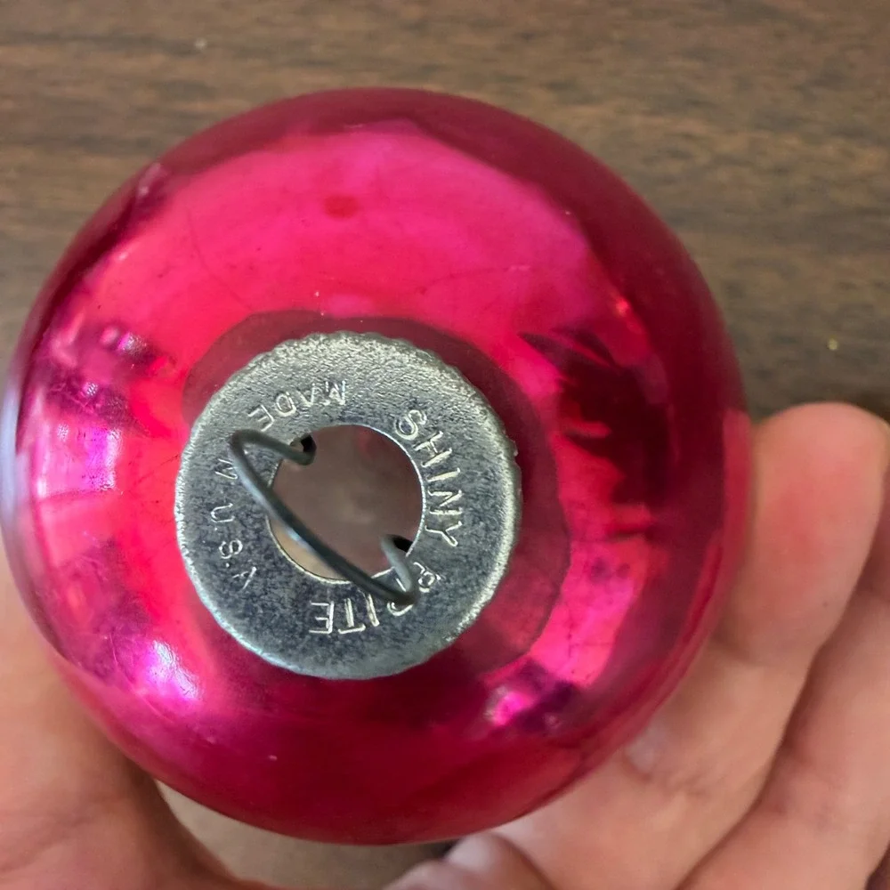 Vintage Shiny Brite Pink Silver Striped Glass Ball Christmas Ornament USA MCM